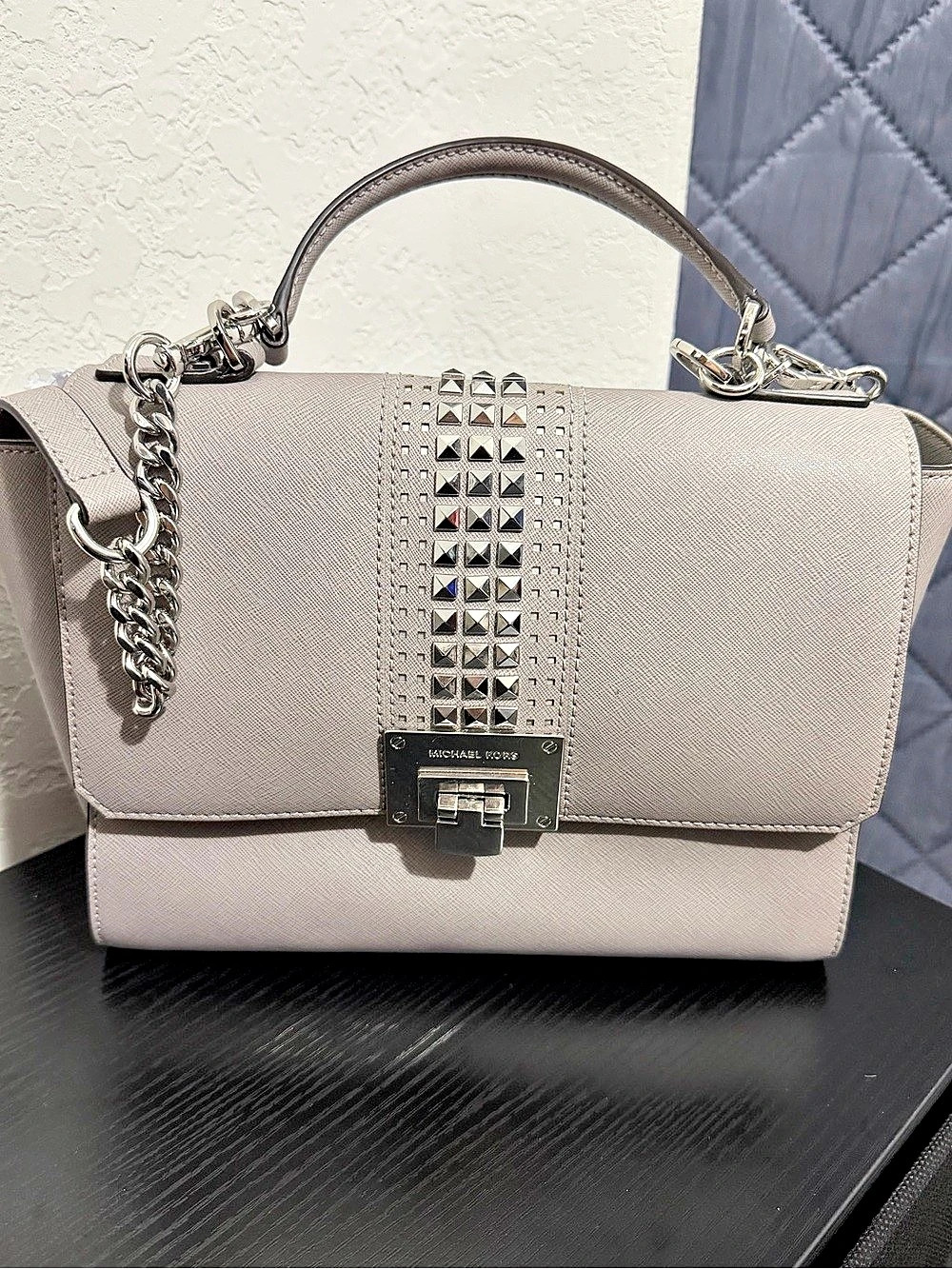 NWT Michael Kors Bristol Medium Studded Satchel Gray